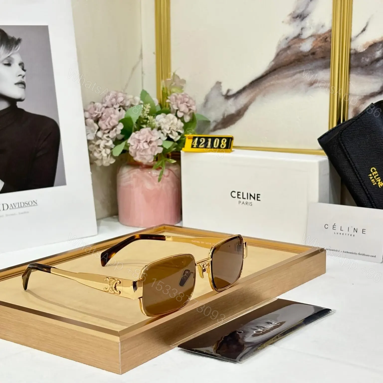 View 2 of Celine Unisex Sunglass – Black Frame with UV Protection