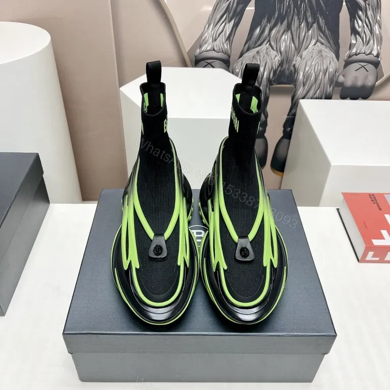 View 2 of Neon Balmain Knit-Top Sneakers: Luxe Sport High-Tops