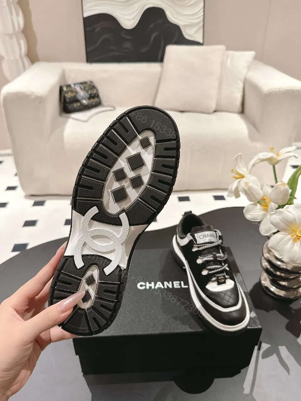 View 4 of Black White Quilted Luxe Sneakers: Premium Comfort, Couture Influence