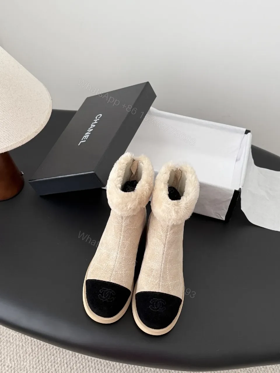 View 7 of Beige Quilted Booties with Black Suede Toe Cap Shine