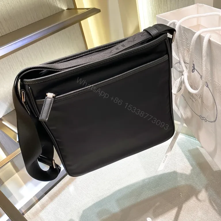 View 2 of Premium Black Crossbody Messenger with Prada Subtle Signature