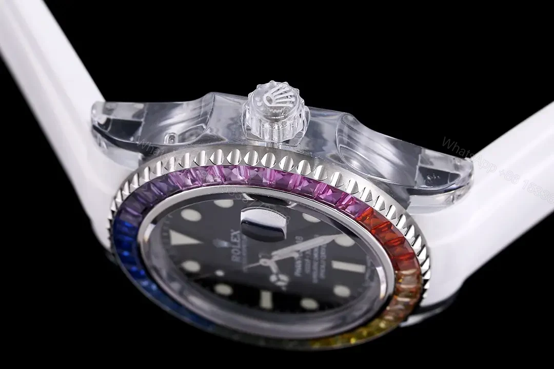 View 5 of Rolex Submariner Date Phantom Blue Rainbow replica 40MM White Rubber Strap Edition RG-SUB-PHANTOM-BLUE-RAINBOW-WHITE-RUBBER-40