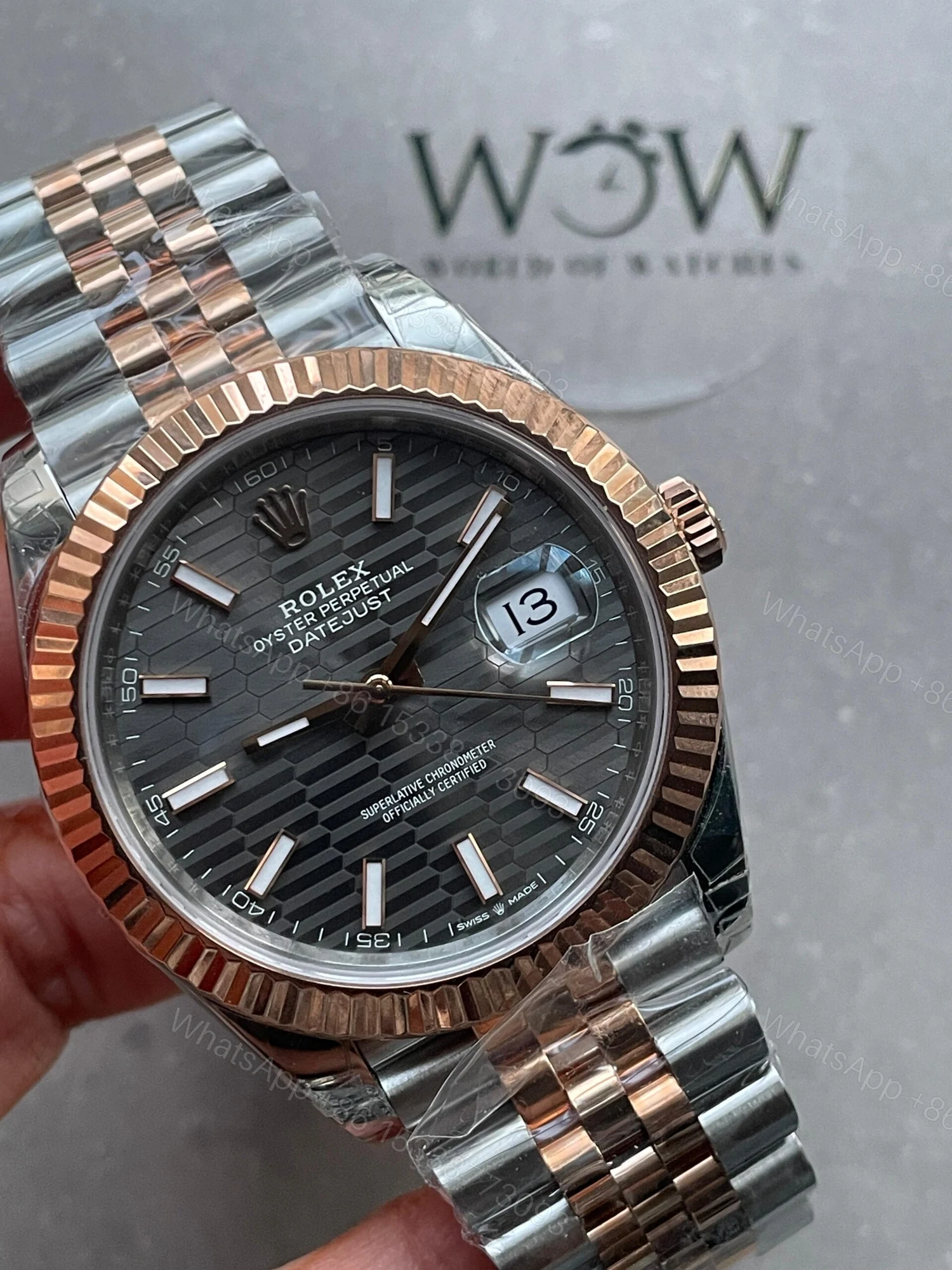 View 2 of VSF Factory 1:1 Rolex Datejust 41mm 126331 904L RG/SS Fltued Bezel Pattern Motif Grey Dial Stick VS3235
