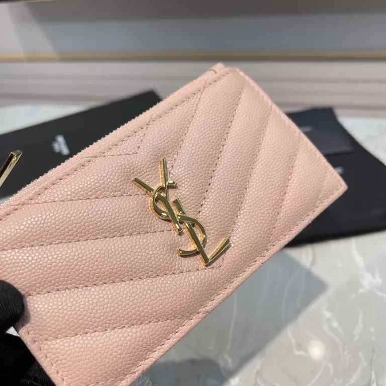 View 2 of Chic Pink Quilted Card Wallet â€” YSL Luxury Compact Style