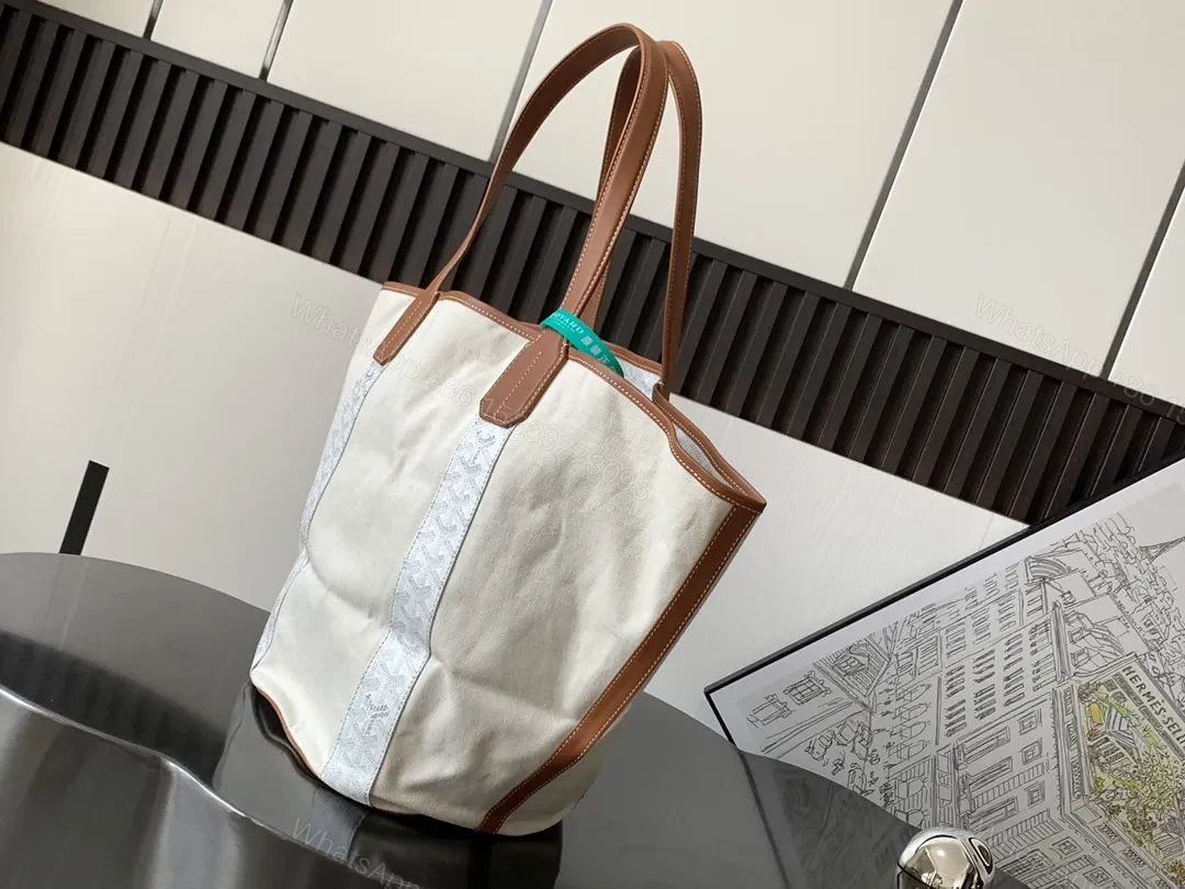 View 7 of Canvas-Textured Tote with Leather Trim – Everyday Luxury Carryall