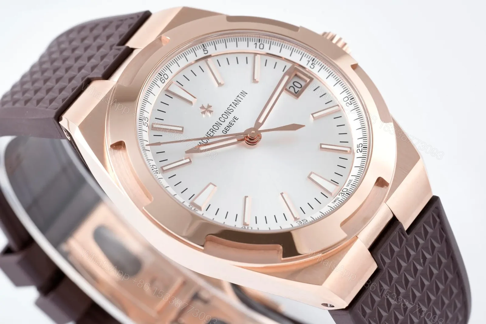 View 6 of GS Factory Vacheron Constantin Overseas 4500V Series Rose Gold Watch with Brown Rubber Strap – 41mm, Automatic, Date Display, Geneva Seal Certified
