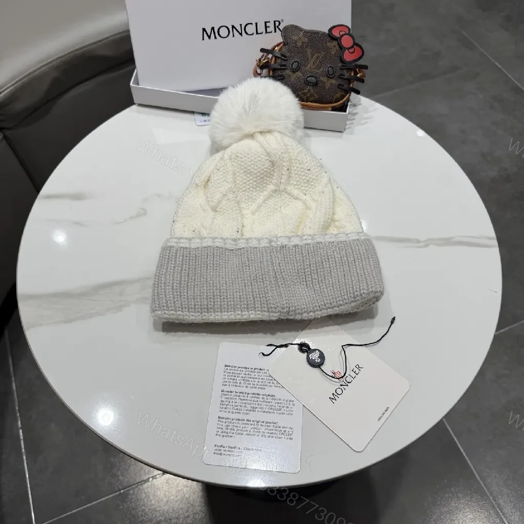 View 6 of Chic Winter Knit Beanie with Plush Pom and Moncler Accent