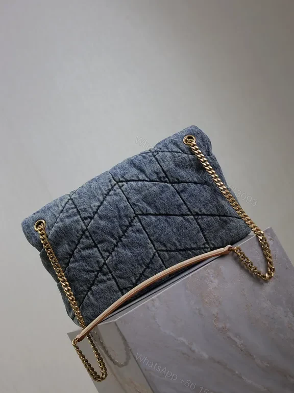 View 7 of Chic Denim Quilted Tote with Gold YSL Accent