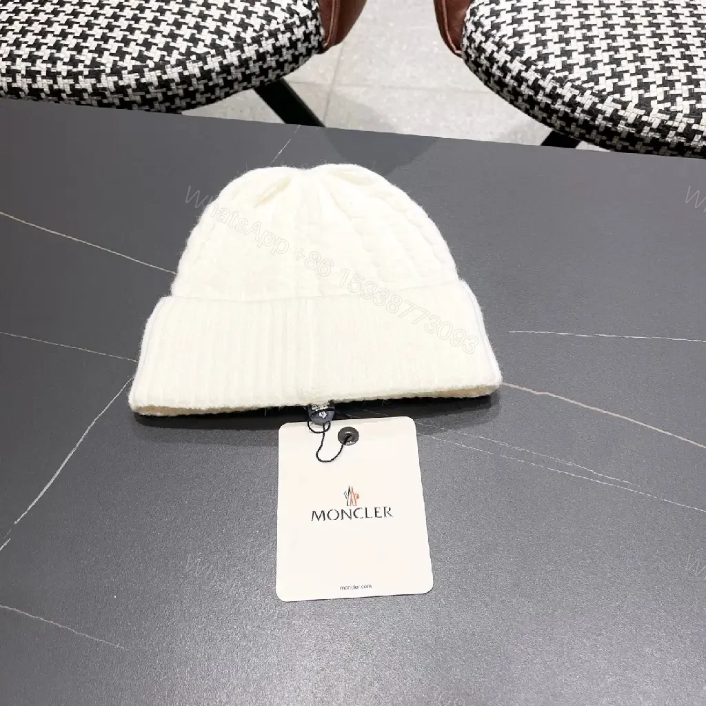 View 11 of White Knit Beanie: Premium Ribbed Cuff, Luxury Badge, Warmth