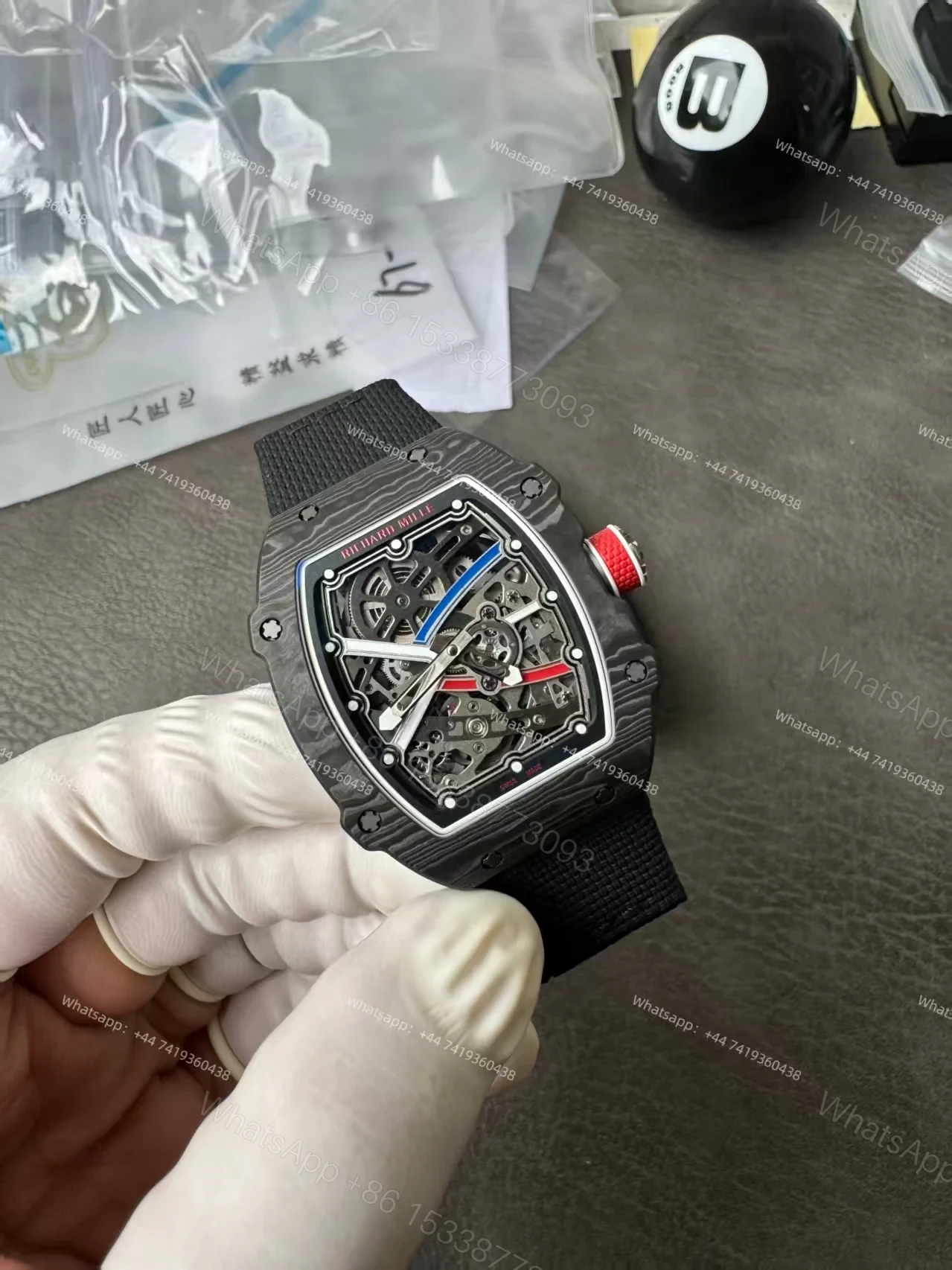 View 17 of Super Clone Richard Mille RM67-02 Carbon TPT Skeleton Tourbillon 1:1 Replica Watch with Black Strap