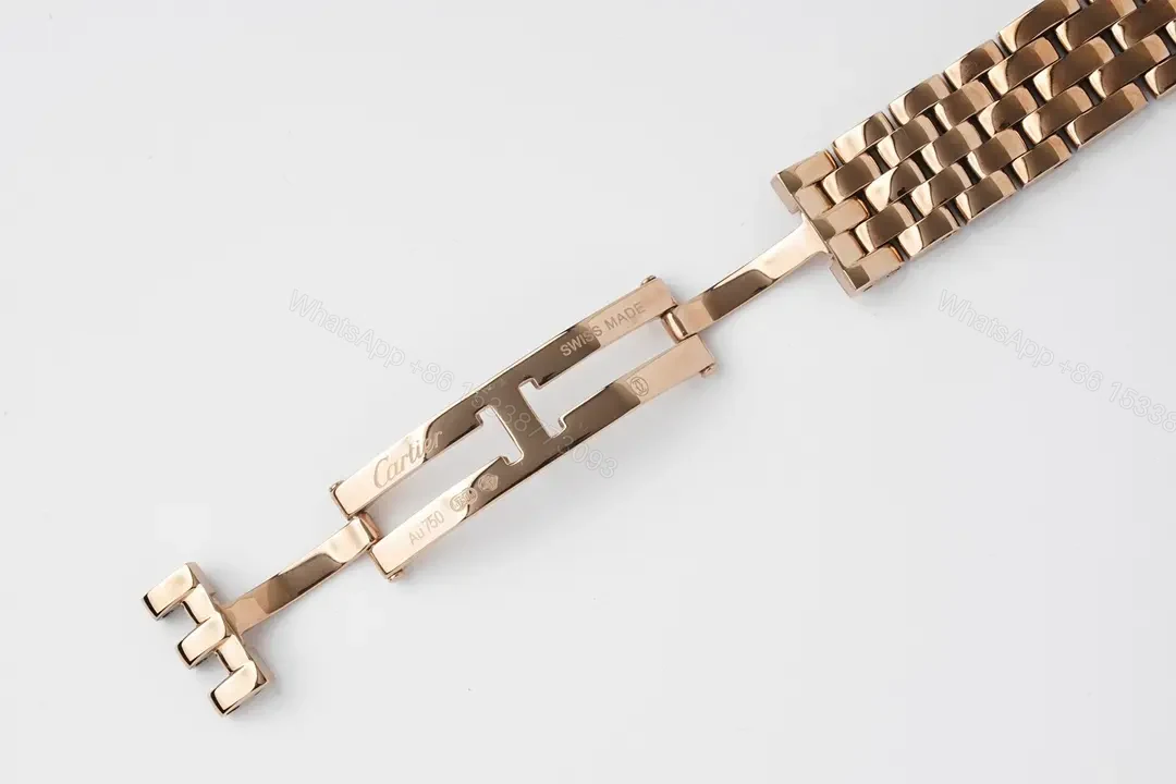 View 3 of GS Factory Cartier Panthère de Cartier Rose Gold Watch – 27x37mm, Silver Dial, Blue Hands, Steel Bracelet