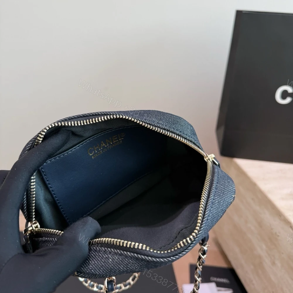 View 8 of Chanel Clutch With Strap Gold Metal Denim Blue 20cm
