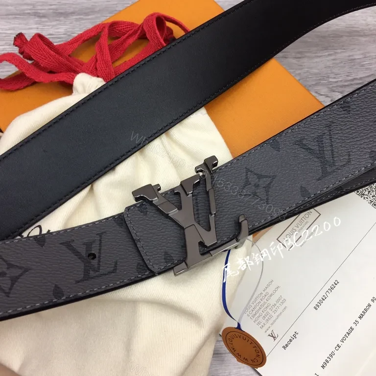 View 6 of Black Calf LV Monogram Belt - Timeless Luxury Belt
