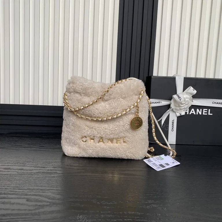 Cream Sherpa Mini Bag with Gold Chain - Chanel-Inspired Luxe — view 1