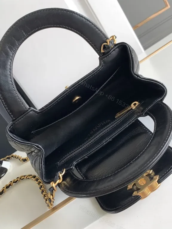 View 3 of Structured Luxe Quilted Leather Handbag with Gold Hardware