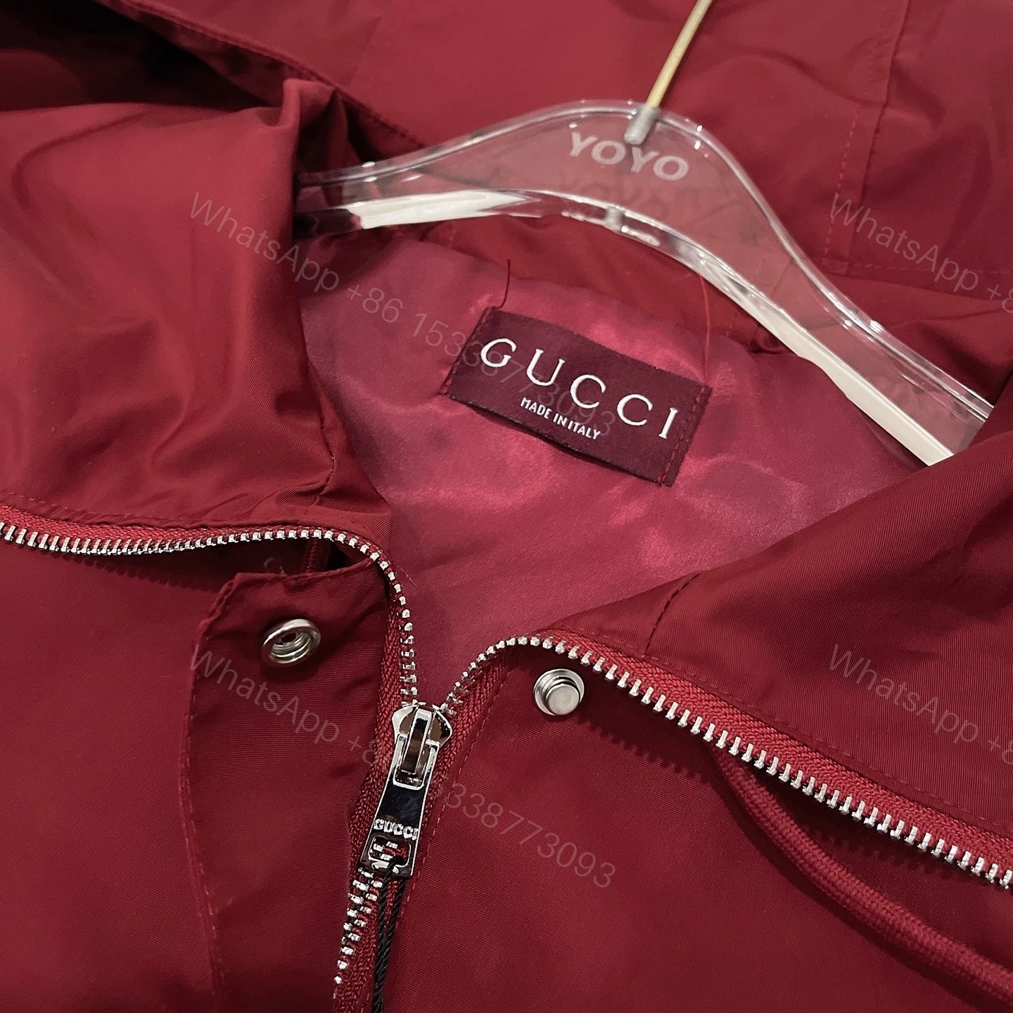 View 5 of Gucci Hooded Fabric Jacket With Logo Rosso Ancora Red