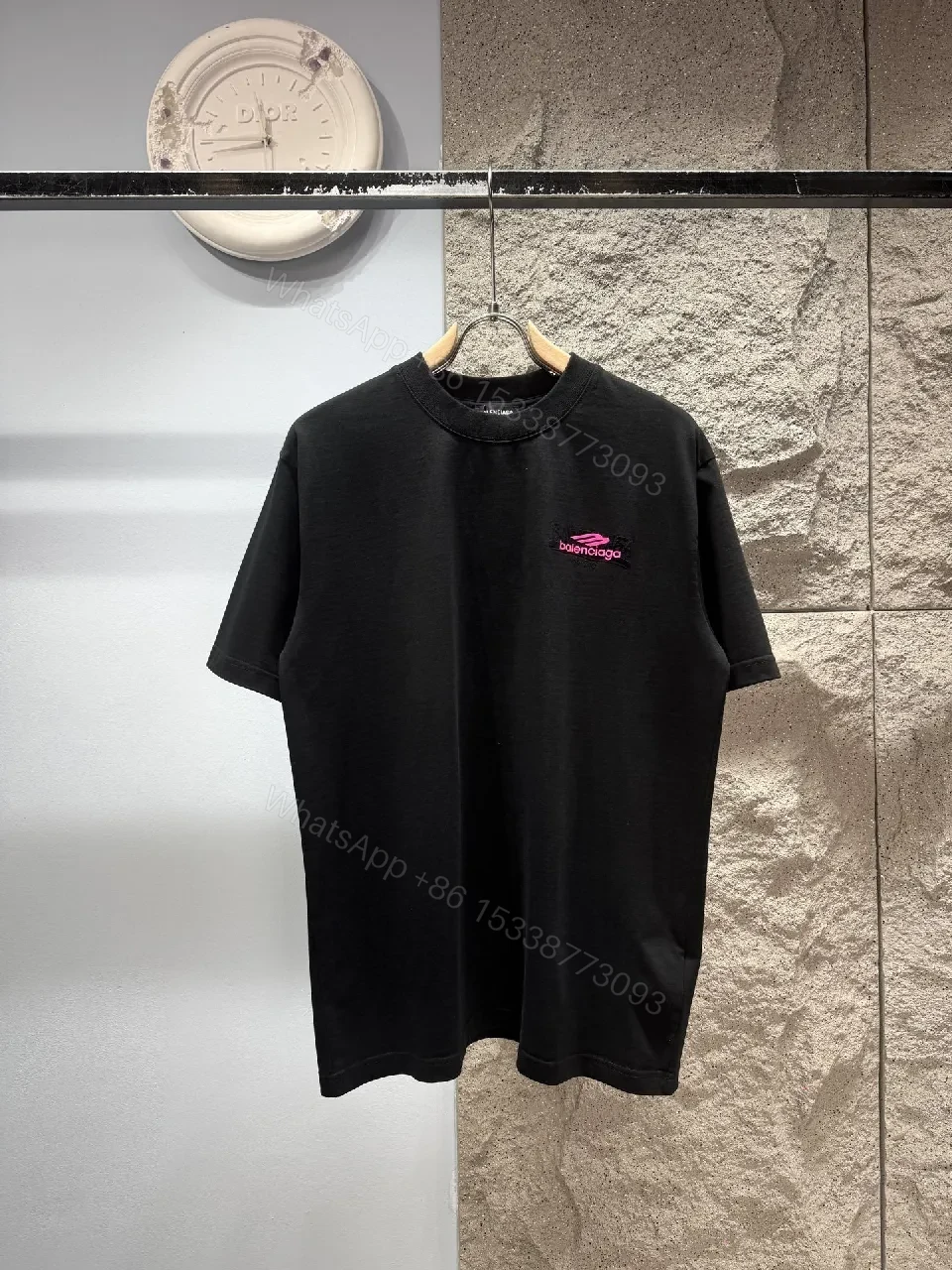 Black Cotton Tee – Minimalist Pink Logo Accent T-Shirt — view 1