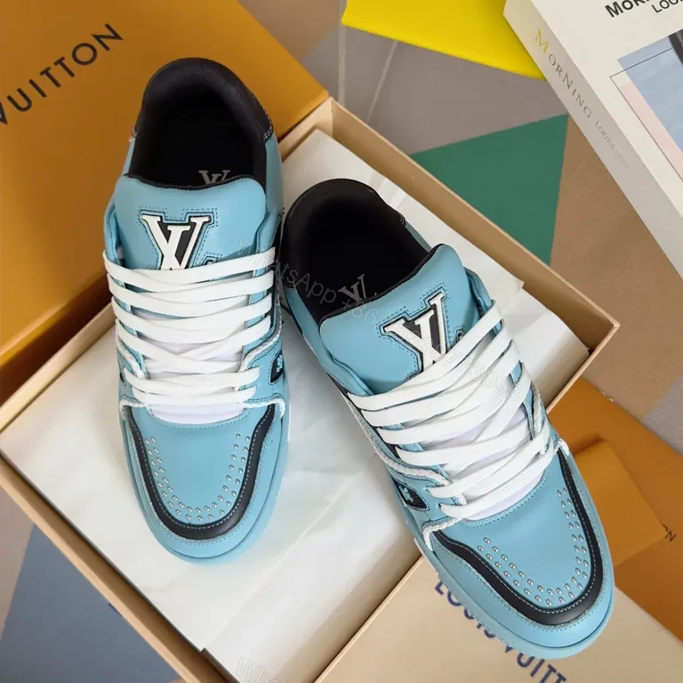 View 3 of Bright Sky Blue Luxury Sneaker with LV Touch Iconic Style
