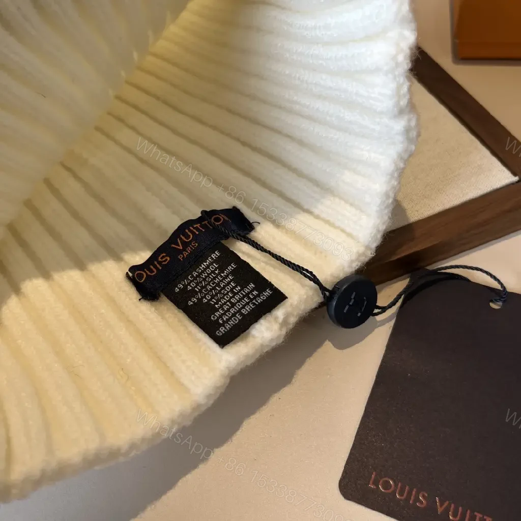 View 2 of Neutral Ivory Knit Beanie with Premium Embroidery Warmth
