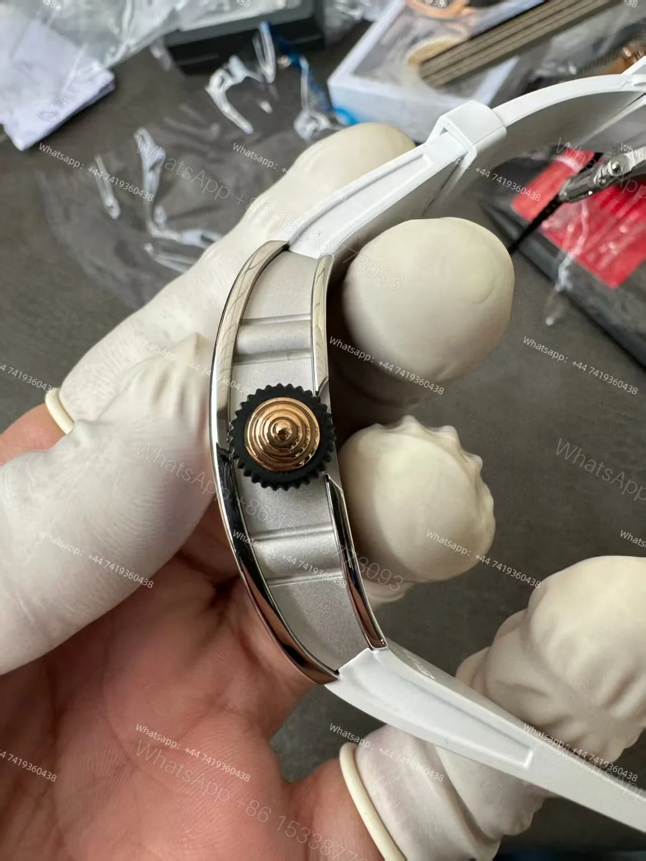 View 7 of Super Clone Richard Mille RM 07 Full Diamond 1:1 Replica Watch with White Rubber Strap