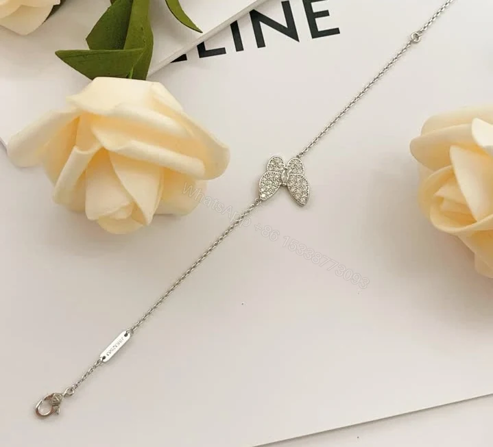 View 4 of Van Cleef Arpels Replica Two Butterfly Pendant Necklace in White Gold