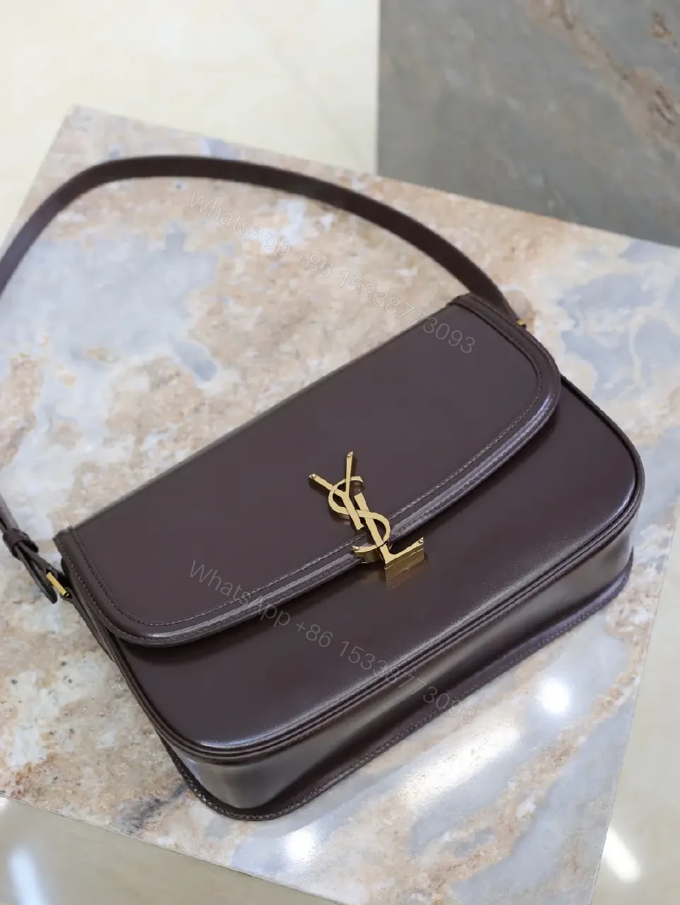 View 4 of Chic Leather Crossbody with Gold-Tone Hardware, Compact Carry