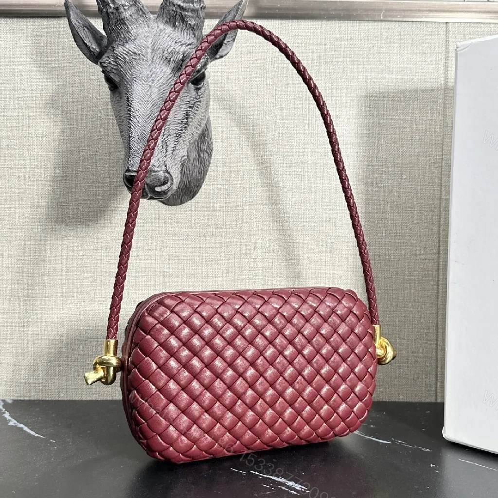 View 7 of Richly Textured Burgundy Crossbody Bag – Woven Leather, Compact Style
