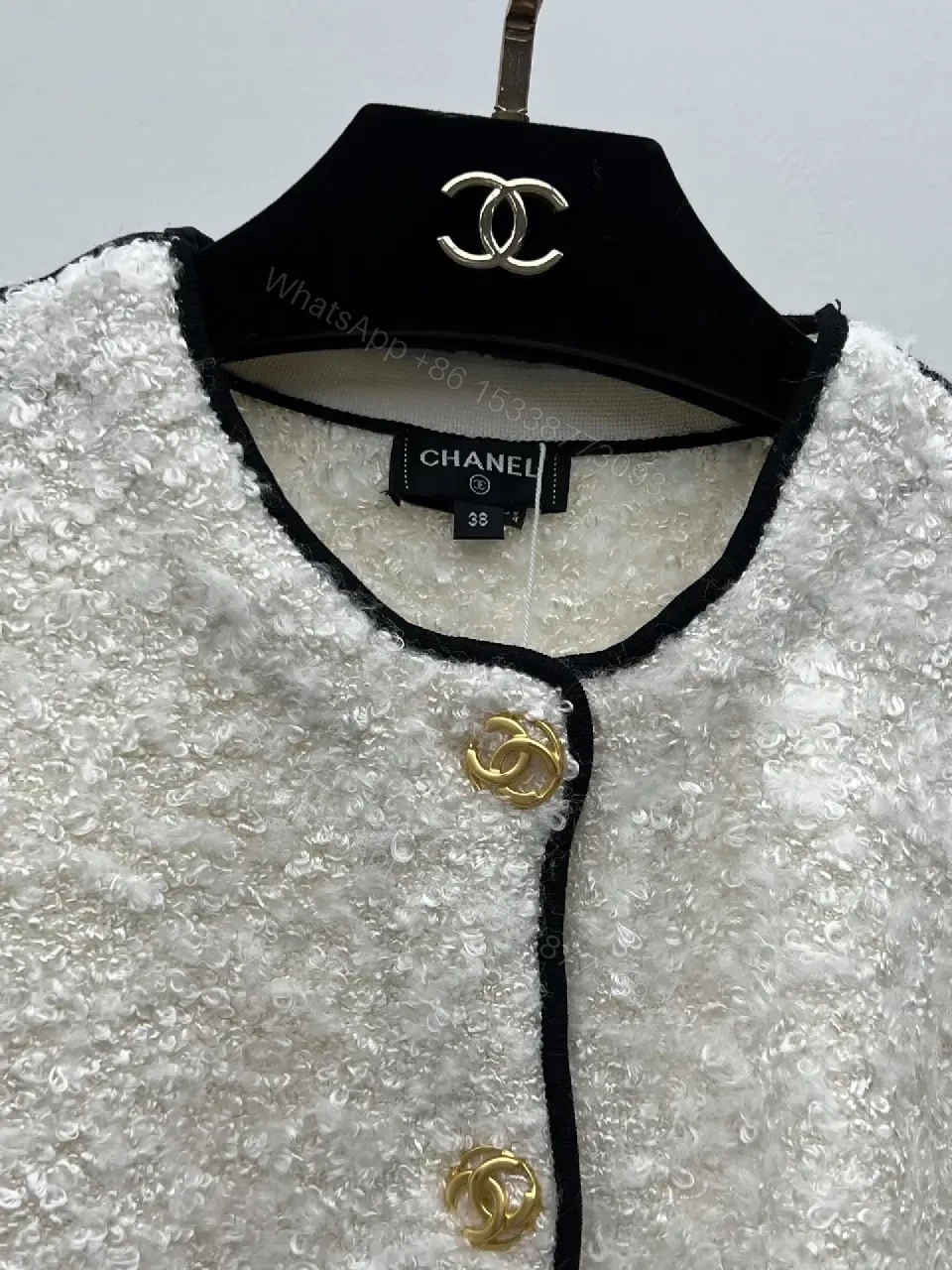View 5 of Off-White Bouclé Cropped Jacket with Gold Button Trim