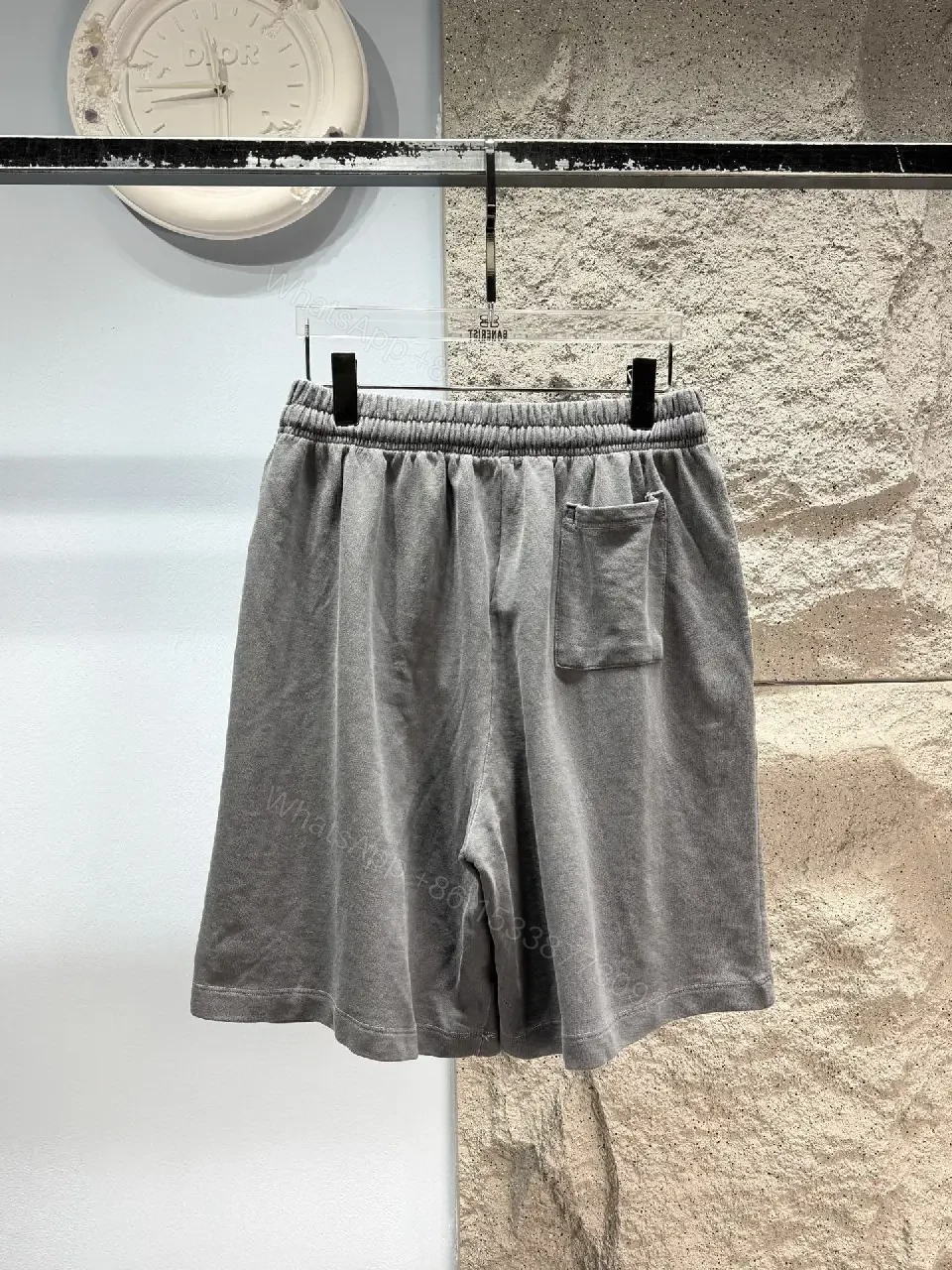 View 5 of Gray Cotton-Blend Relaxed Shorts with Subtle Accent