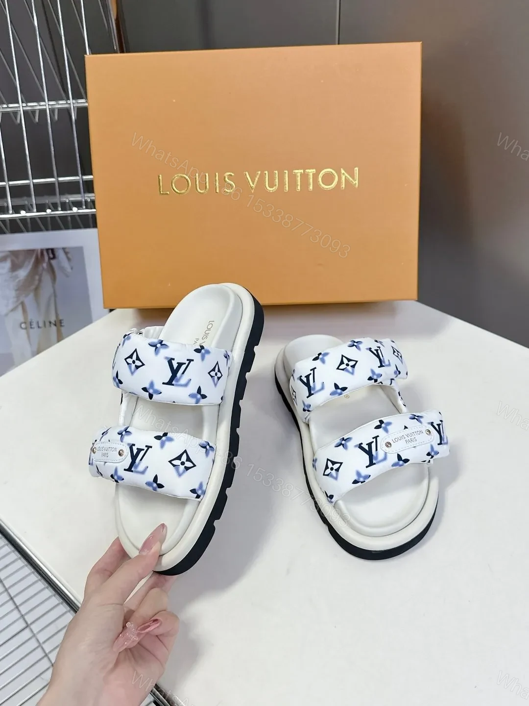 View 5 of LV Women White Printed Fabric Sandals