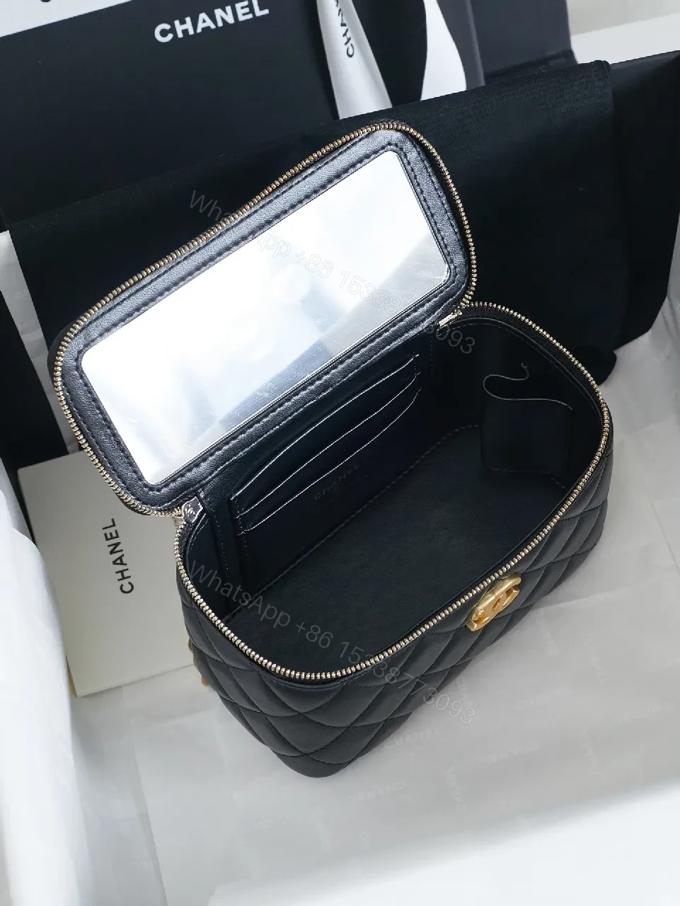 View 3 of Quilted Black Crossbody Bag + Gold Chain + Compact Luxury Bag