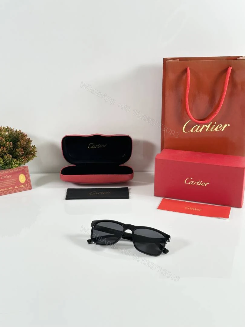 View 4 of First Copy Cartier Black Square Sunglasses Grey Lens Unisex UV Protection 3115