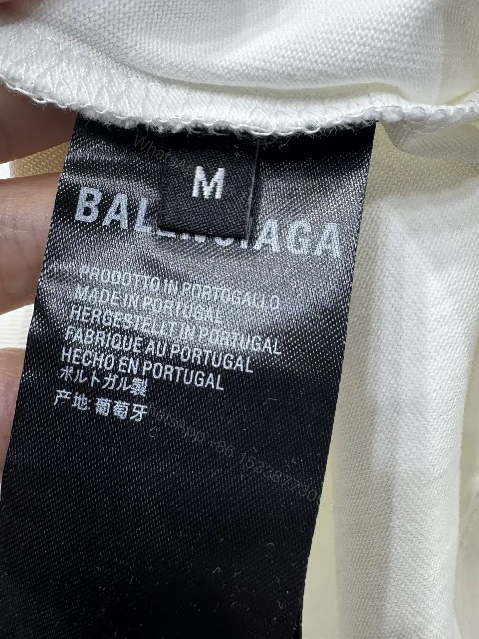 View 2 of White Cotton Crew-Neck T-shirt: Psychological Balenciaga Print