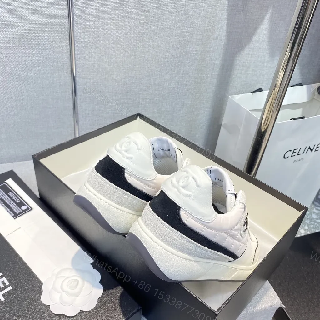 View 8 of White Leather-Trim Sneaker with Quilted Detail, Luxury Casual Sneaker