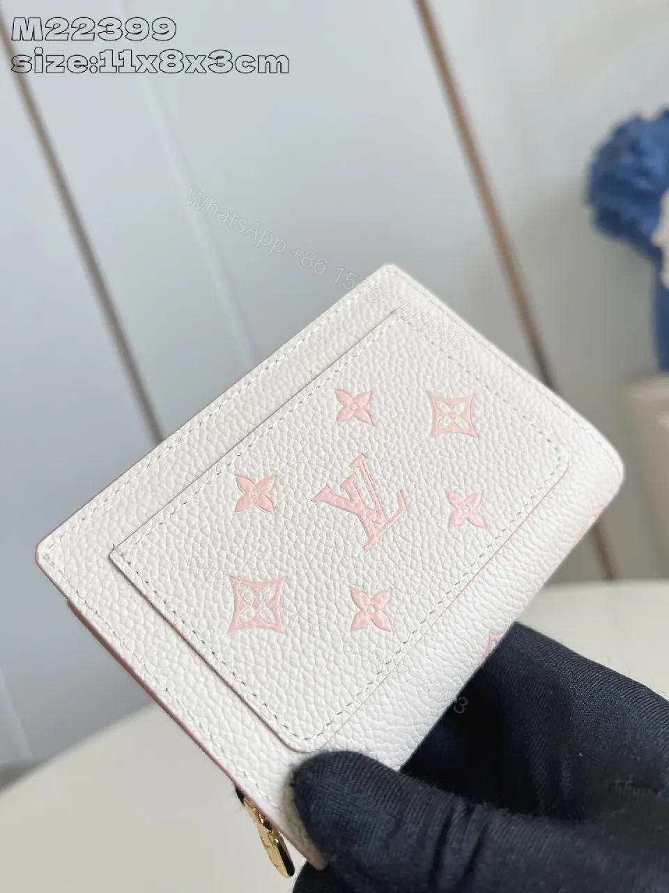 View 2 of Soft Pink Textured Leather Wallet - Compact Luxe Style with Monogram