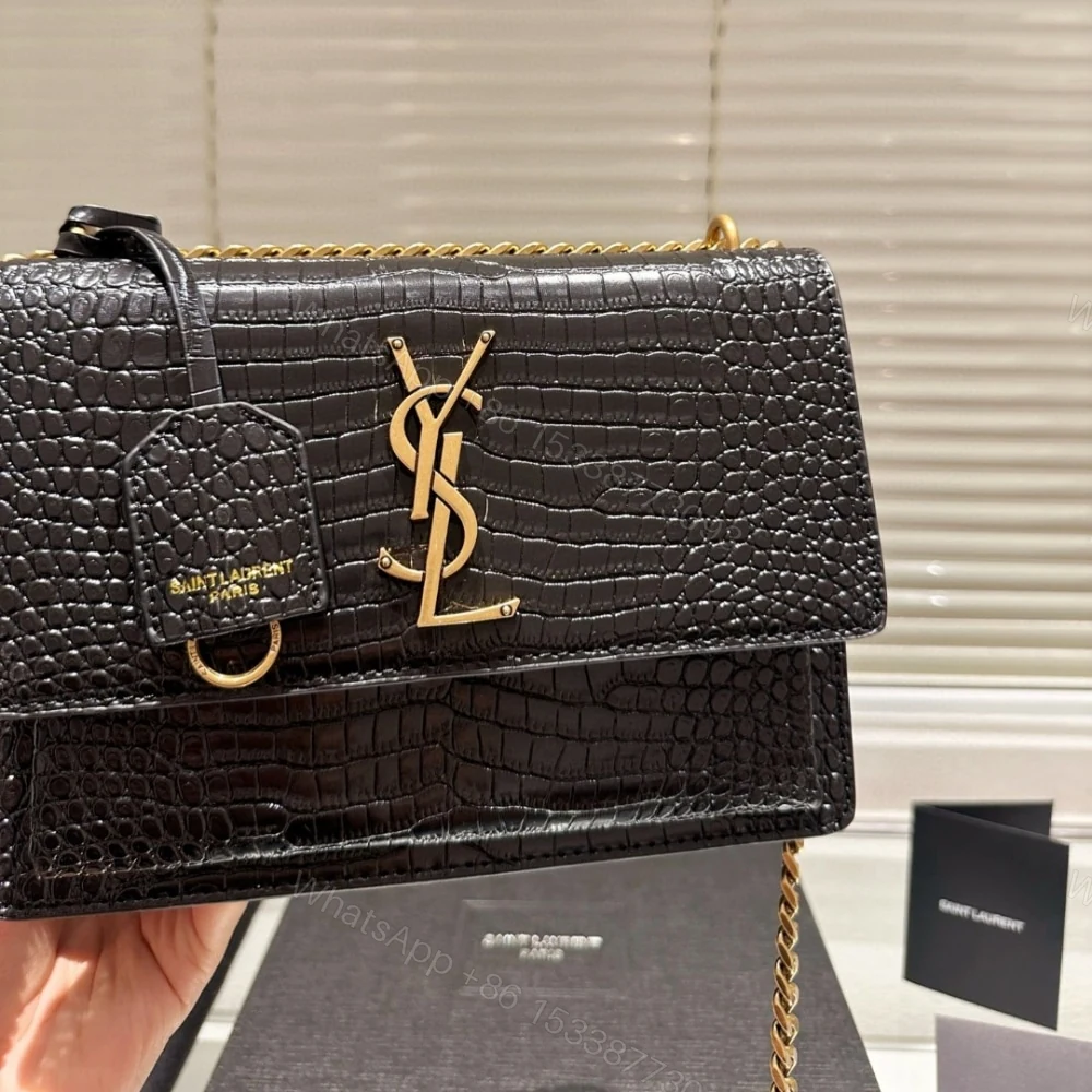 View 3 of Saint Laurent Sunset Medium Chain Bag In Crocodile-Embossed Black 22Cm 442906DND0J1000