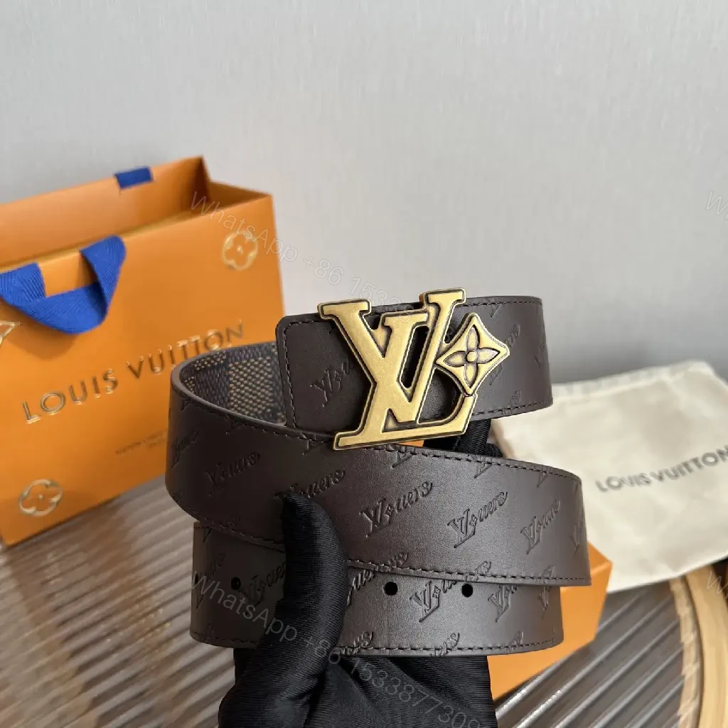 View 5 of Brown Damier Canvas Belt with LV Buckle - Wide Strap