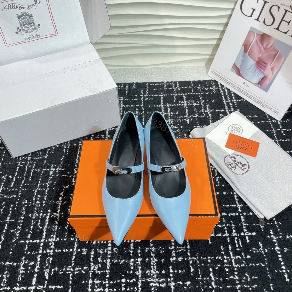 View 4 of 高仿Hermes*Kelly系列H251007Z07小牛皮高踭鞋藍色4CM免檢版