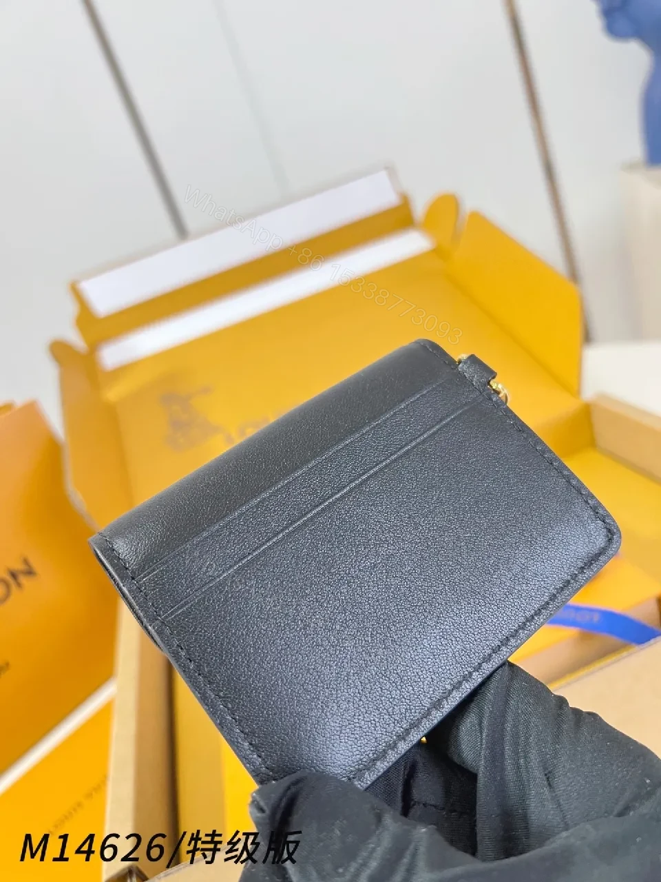 View 3 of Compact Black Canvas Wallet with Gold Accent, Slim, Luxurious, Cardholder