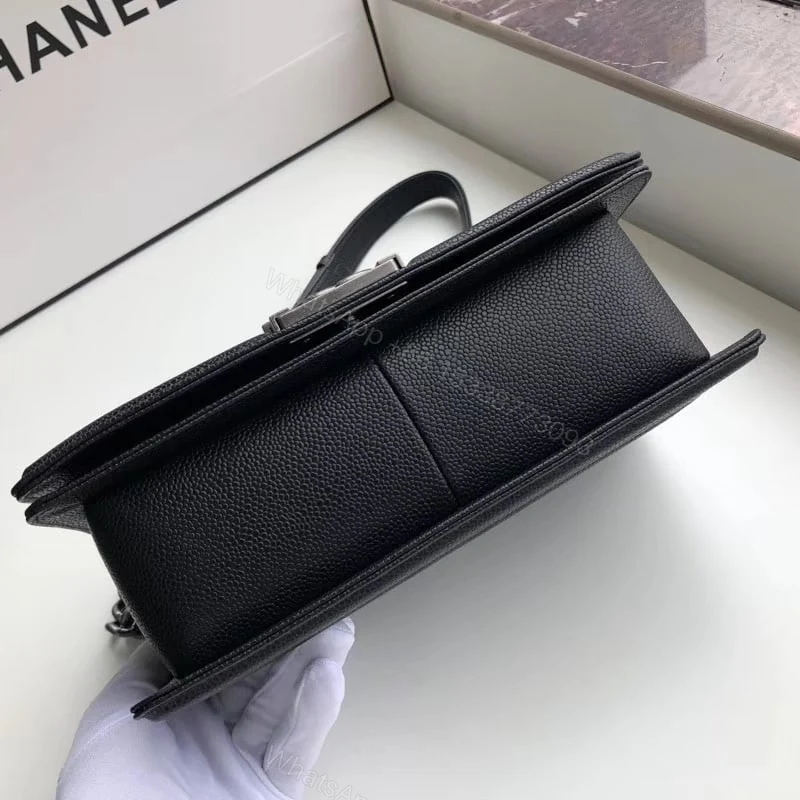 View 3 of Chanel Boy Medium Handbag Black Sliver Hardware 25Cm