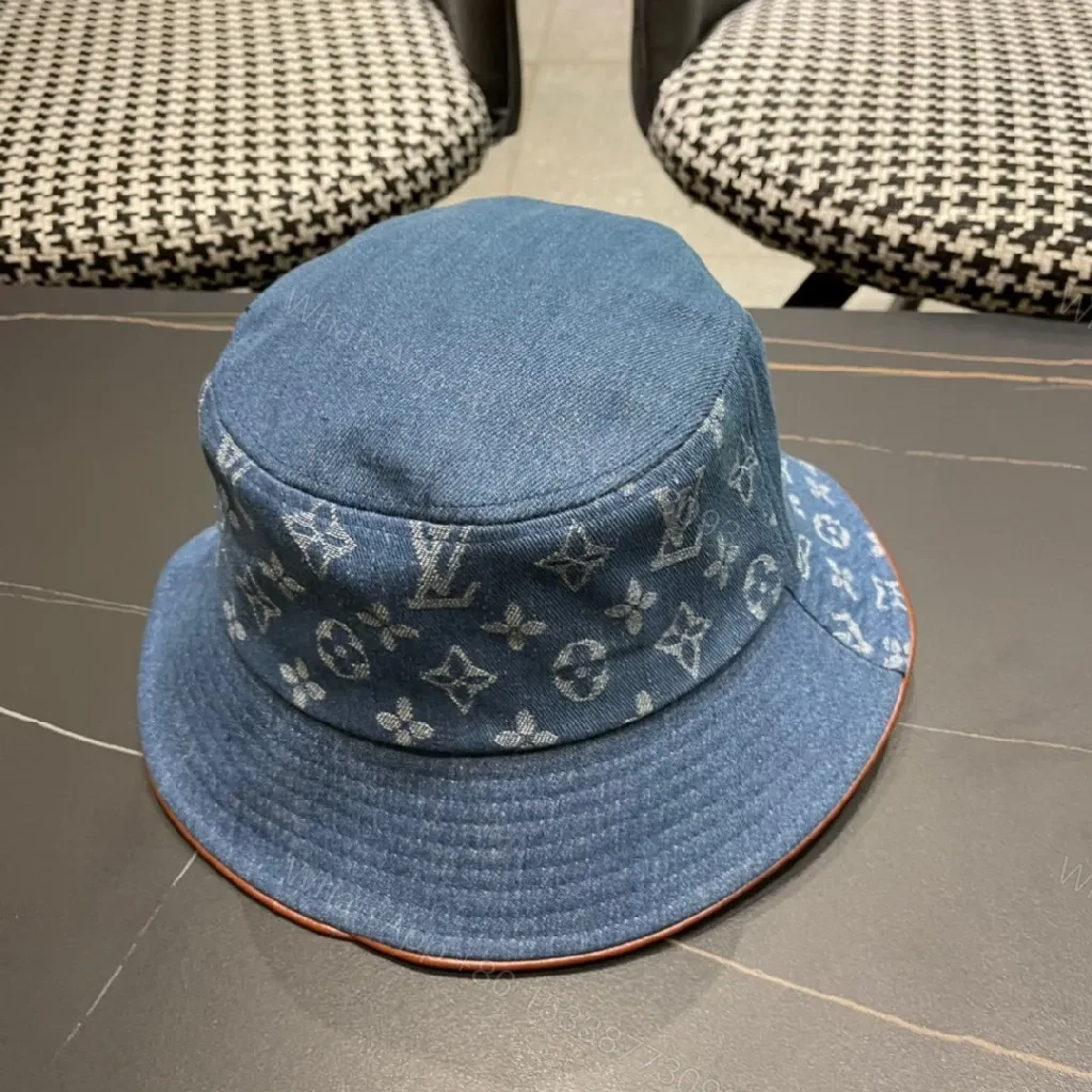 View 8 of Denim Bucket Hat with Monogram Detail – Sun Protection