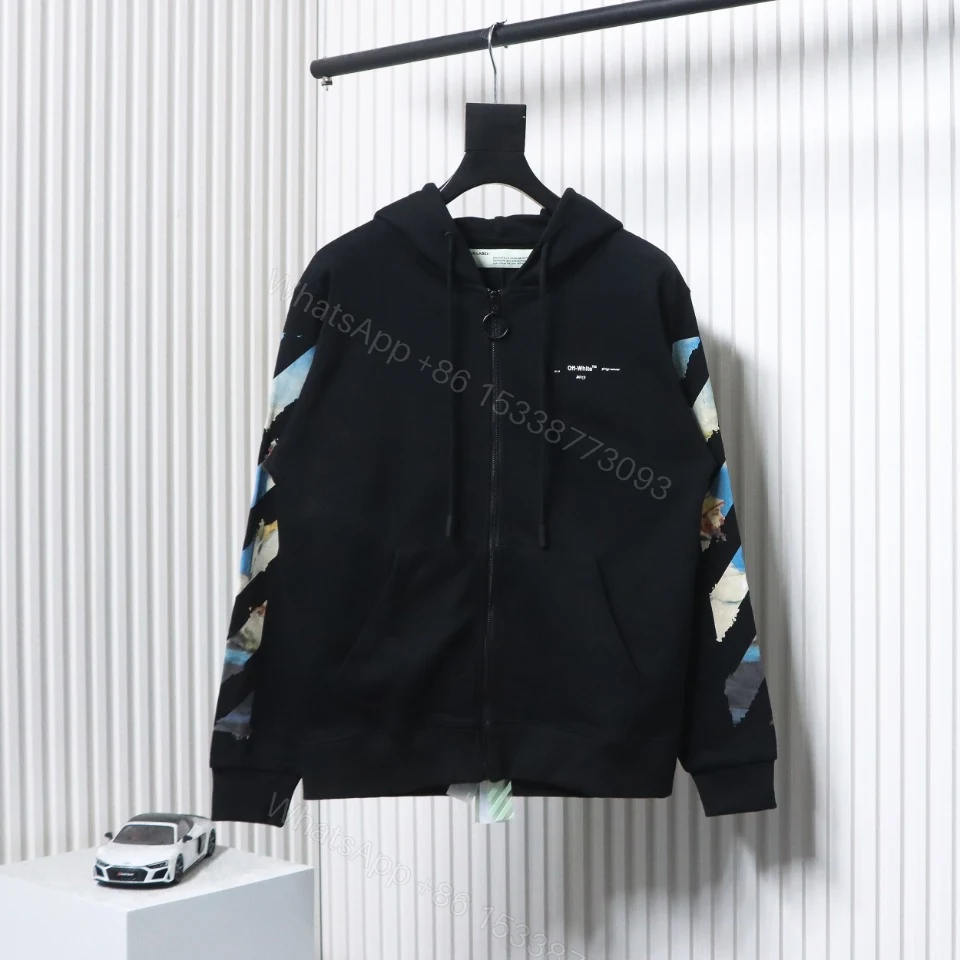 View 4 of Off-White Oil Painting Printed Black Zipper Hoodie