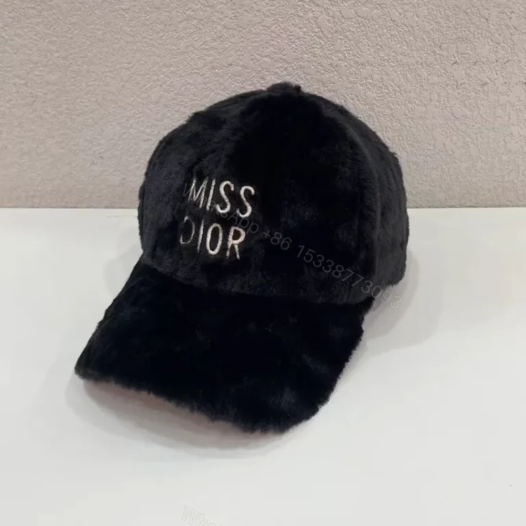 View 5 of Faux-Fur Ivory Cap: Miss Dior Script Luxury Baseball Cap