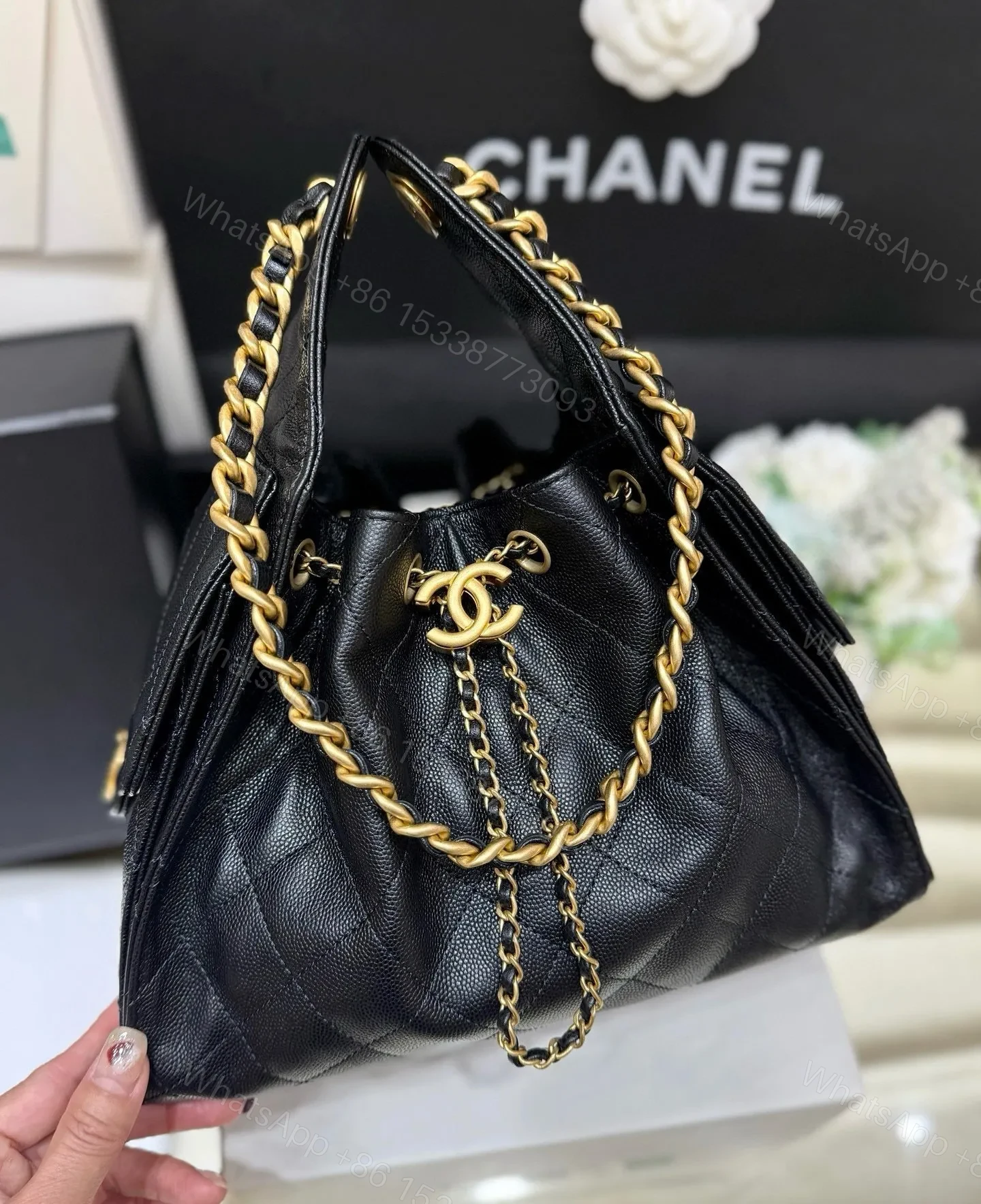 View 2 of CHANEL 25 HANDBAG IN BLACK 30 GRAINED CALFSKIN GOLD HARDWARE