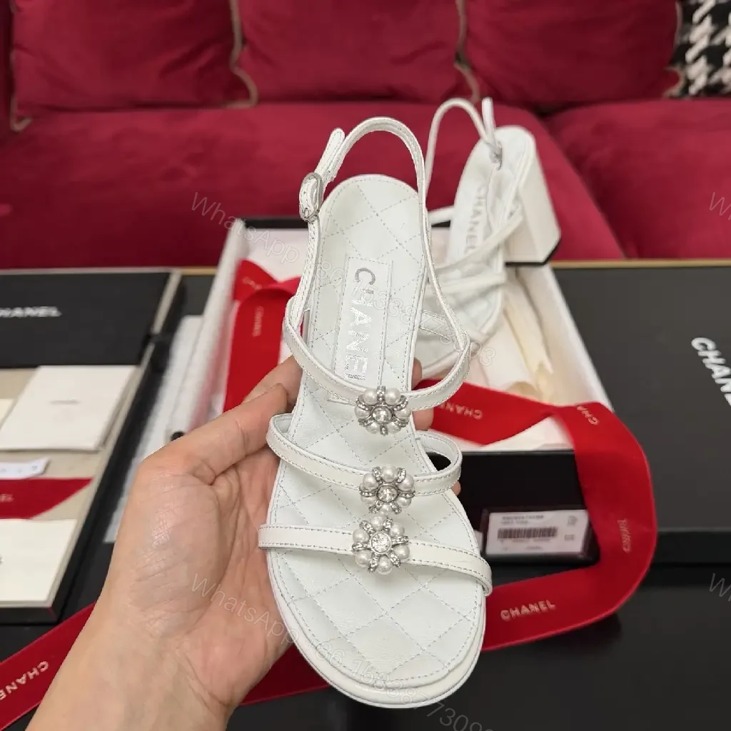 View 7 of White Crystal-Embellished Sandals | Leather, Cushioned Comfort, All-Day Style