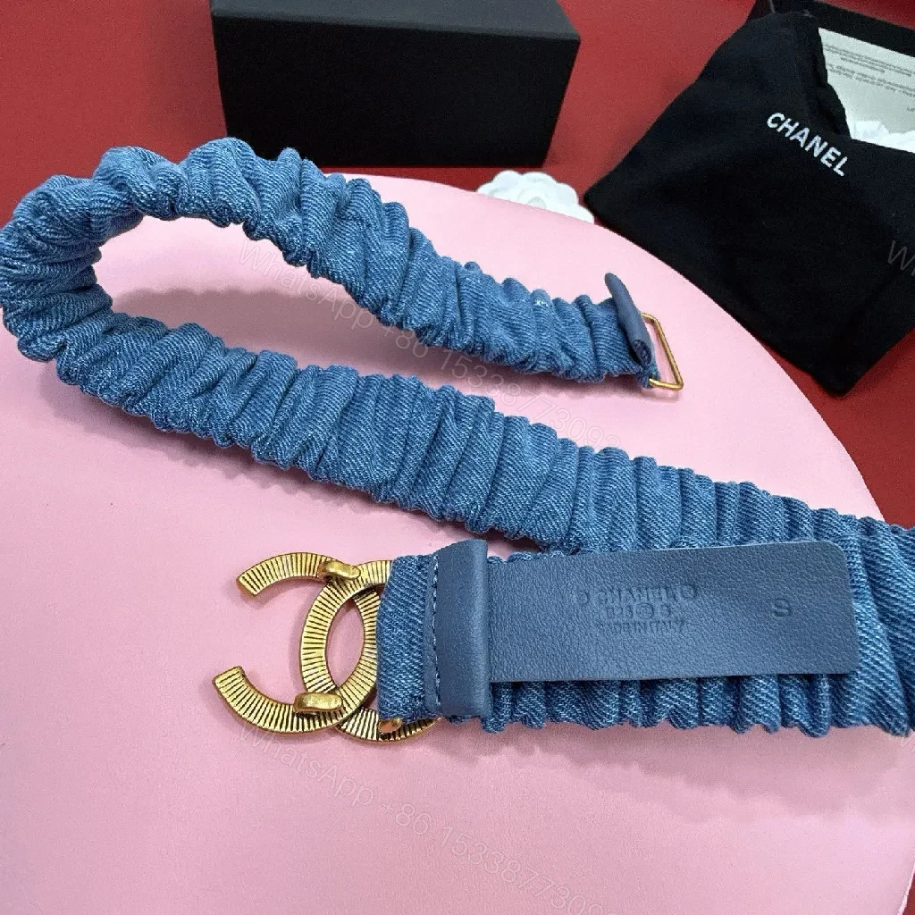 View 6 of Denim-Style Elastic Bracelet with Gold Clasp, Subtle Luxe