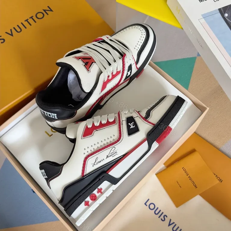 View 7 of Bold Contrast Panel Sneakers: Luxe LV-Inspired Monogram High-Tops