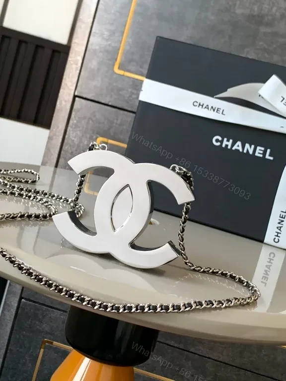 View 6 of Chanel-Inspired Bold Logo Necklace & Chain Set: Luxe Everyday Elegance