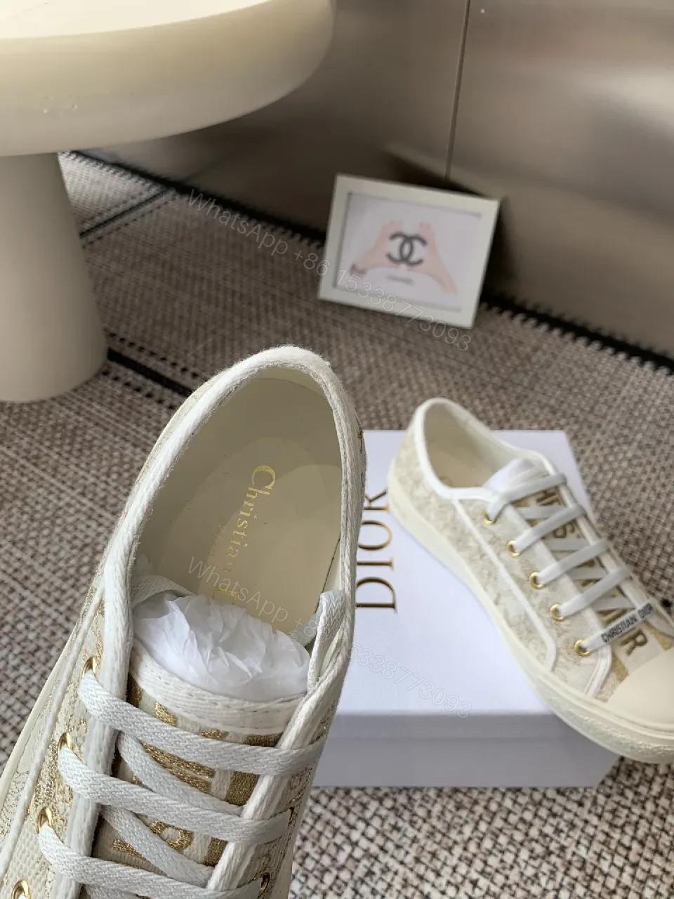 View 7 of Cream Canvas Low-Top Sneakers with Monogram Texture