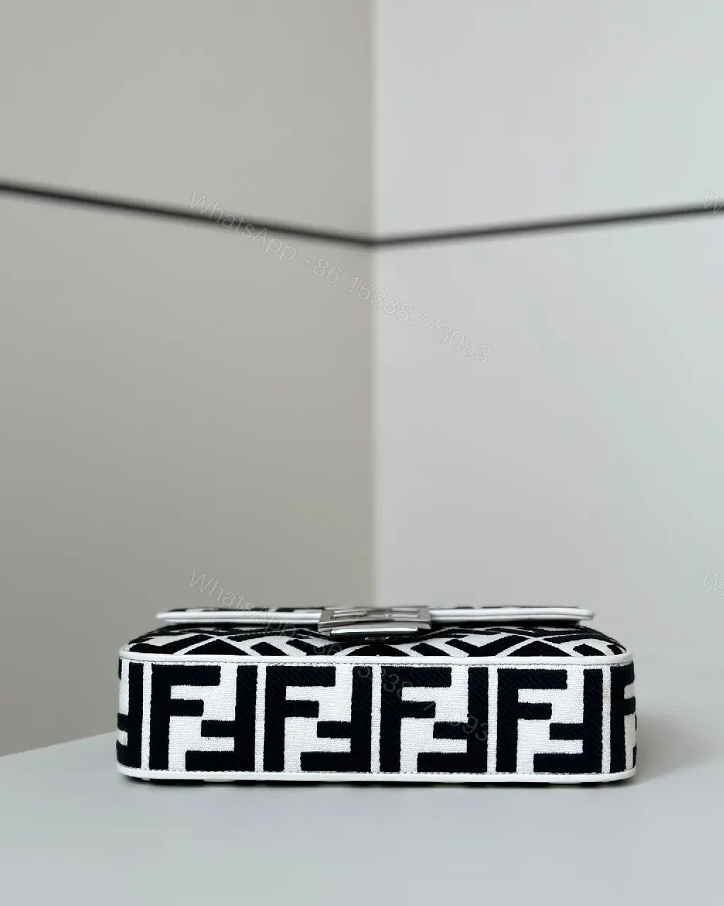 View 2 of Bold Monochrome Messenger: Graphic Pattern, Everyday Luxury Bag